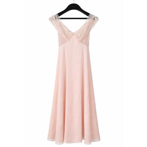 Vintage Blush Pink Lace Chiffon Nightgown Maxi Dress Romantic Slip Coquette